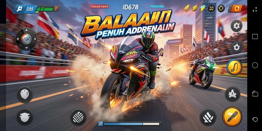 Tampilan menarik dari balapan motor di ID678 dengan grafis yang spektakuler.