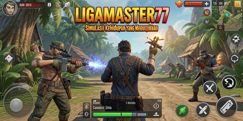 Tangkapan layar utama LIGAMASTER77 menunjukkan gameplay simulation yang seru.